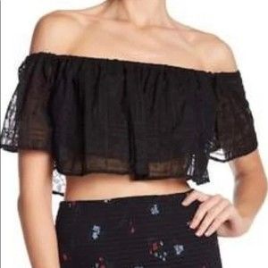Endless Rose Black Lace Off the Shoulder Crop Top Sz Small